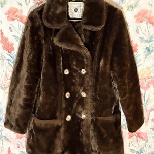 Vintage White Stag Brown Teddy Jacket Plush Mid-Length